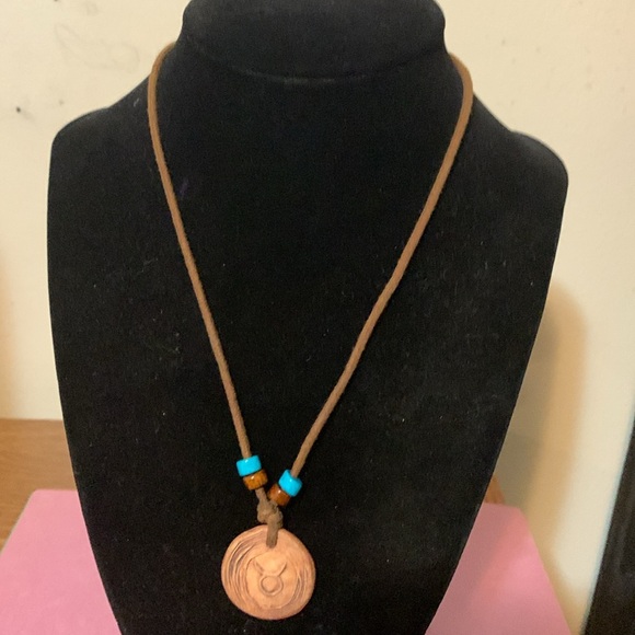 Wooden Taurus Zodiac Pendant Necklace, 16 1/2” - Picture 2 of 6